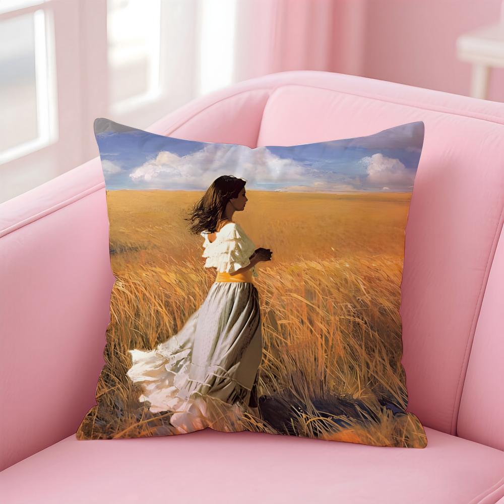 CClassical Western Beauty and Flowers Cushion Cover Pillow Case Soft Friendly Fabric  Concealed Zipper