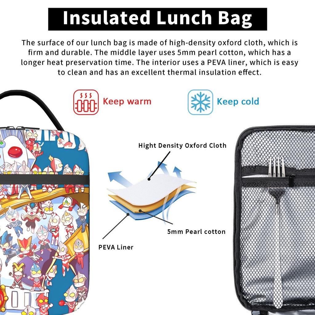 Ultraman Lunch Bag  Travel Lunch Box For Women  Fun Designer Thermal Tote Handbags Oxford Portable Cooler Bag