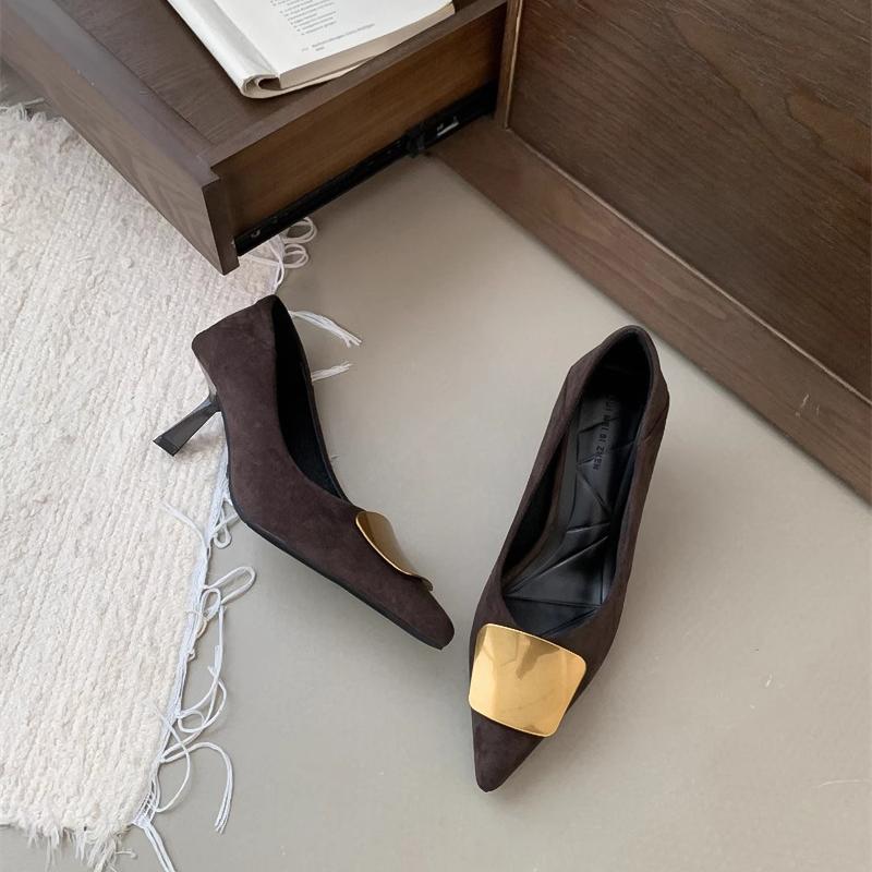 Metal square buckle pointed single shoes women's 2025 spring and autumn new fine heel leopard print temperament royal sister fashion high heels