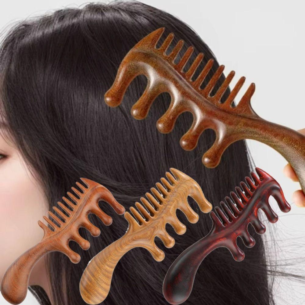 Wide Thick Scalp Massage Comb 2 in 1 Head Meridian Hair Comb Natural Sandalwood Hairbrush  Gua Sha
