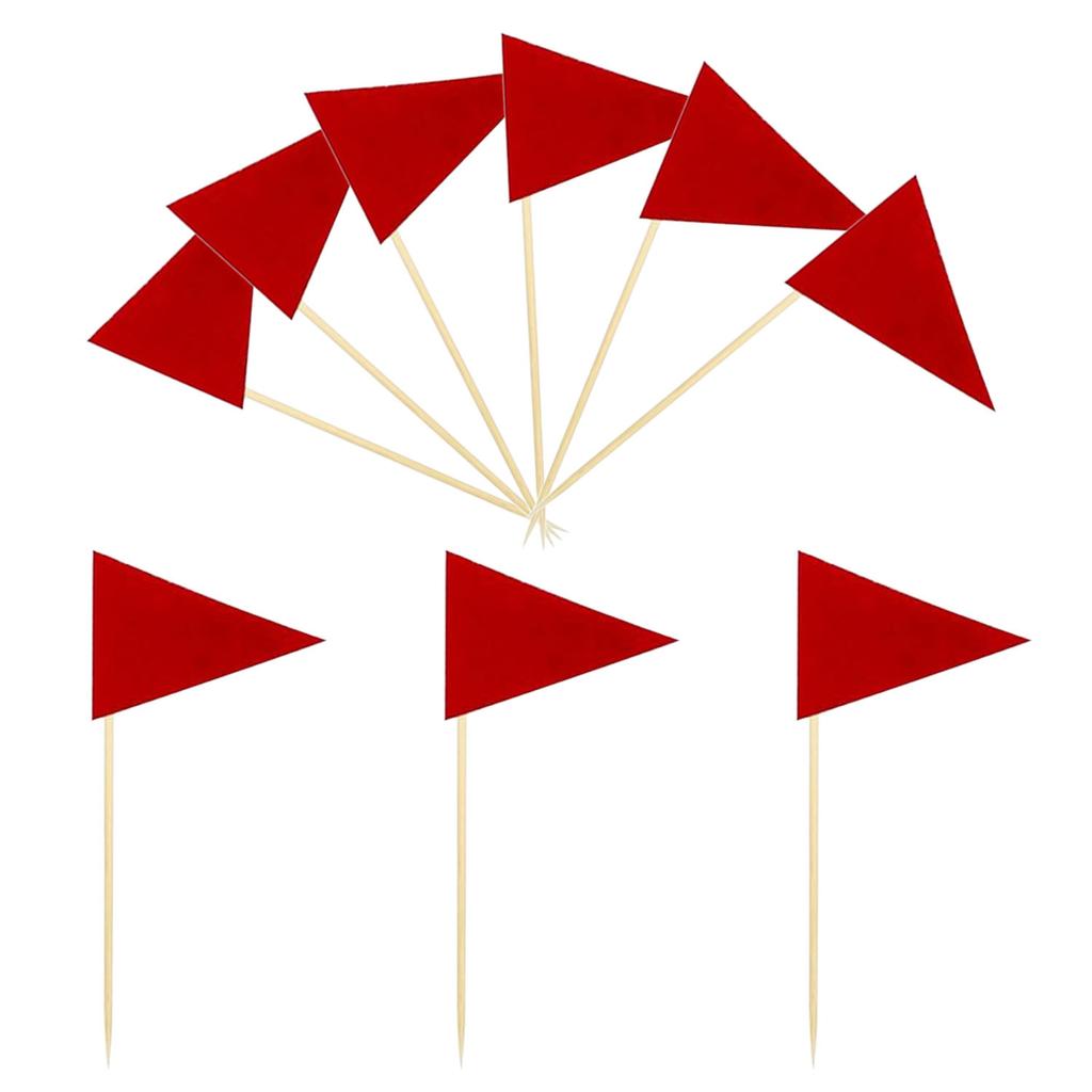 Mini Red Flag Toothpicks Red Color Triangle Stick Cupcake Toppers for Sports Themed Birthday Party Flags Solid Red DIY Decor