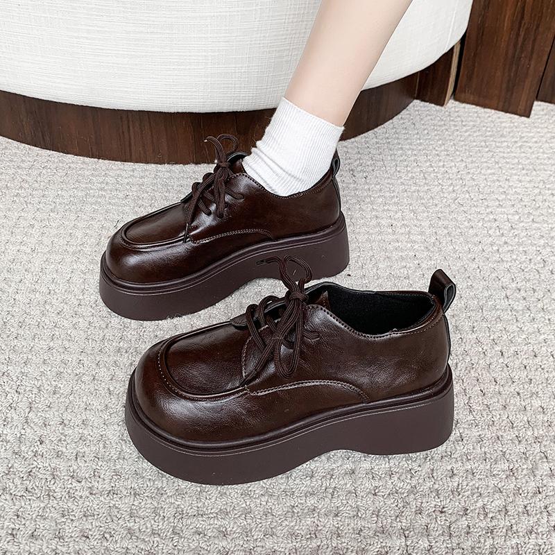Móda Jaro Nové Boty na Silné Podrážce Jednoduché Dámské Módní Kulatá Špička Hluboký Výkroj Šněrování Vpředu Vodotěsné Protiskluzové Mokasíny