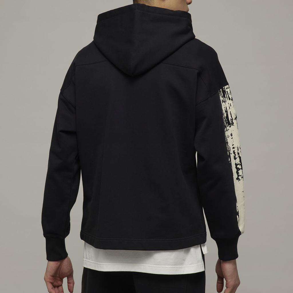 Y-3 Pattern Printed Color Block Single-Breasted Hooded Sweatshirt Unisex Sweatshirt Black H44810