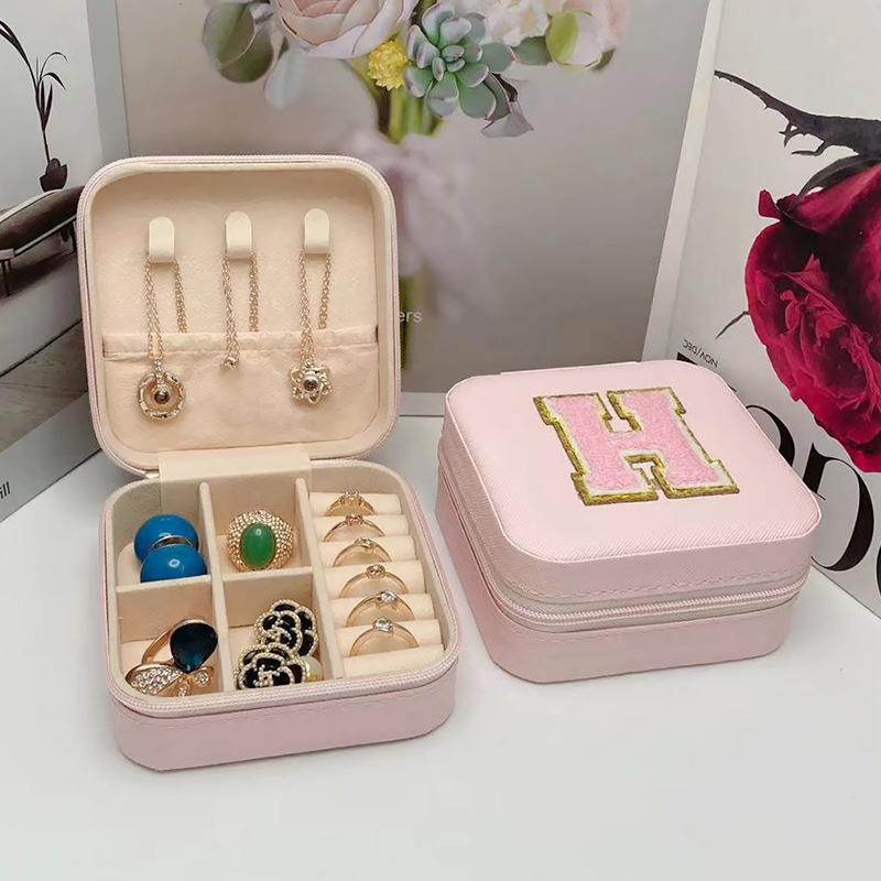 Mini Jewelry Storage Box Bridesmaid Gift Ideas Travel Jewelry Case Initial Letter with Name Birthday Party Box Mother's Day Gift
