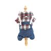 Pet Winter Warm Cotton Outfit Dogs Cats Red Plaid Suspender Pants Soft Fleece Lined Casual Wear