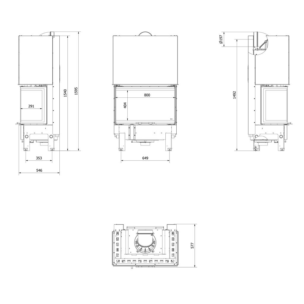Steel fireplace KRATKI REGNOR 800/400 8 kW Ø 200 3-sided, black thermotec