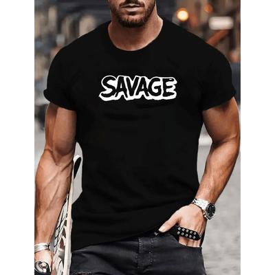 European Sizes "SAVAGE" Trendy Street Style | Unique Letter Print, Lightweight Round-Neck Short-Sleeved Shirt, Spring Release, Casual Fit