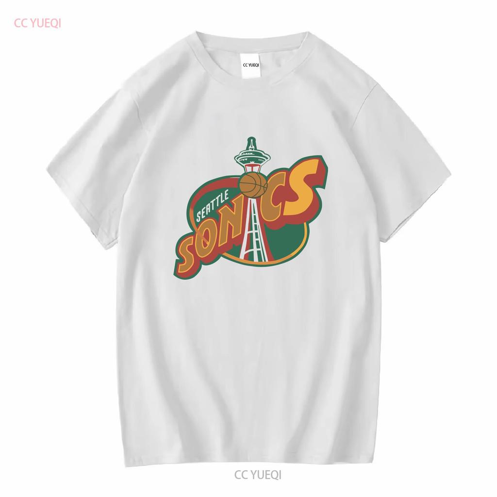 Vintage Seattle Supersonics T Shirt CP1627 Long Sleeves Vintage Washed Unisex Casual Slightly Top For Everyday Wear Streetwear
