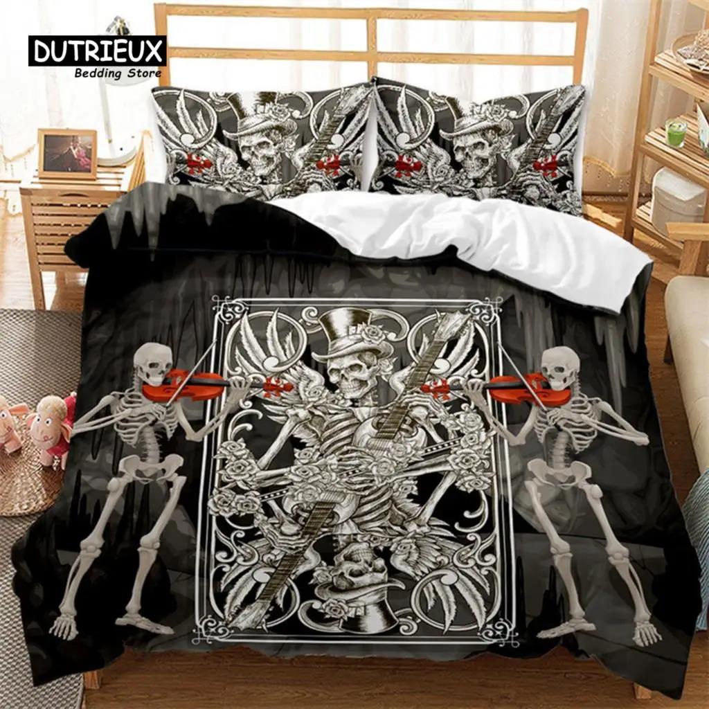 Dark Skull Duvet Cover Microfiber Gothic Skeleton Bedding Set Horror Theme Comforter Cover Queen For Teen Adults Bedroom Decor