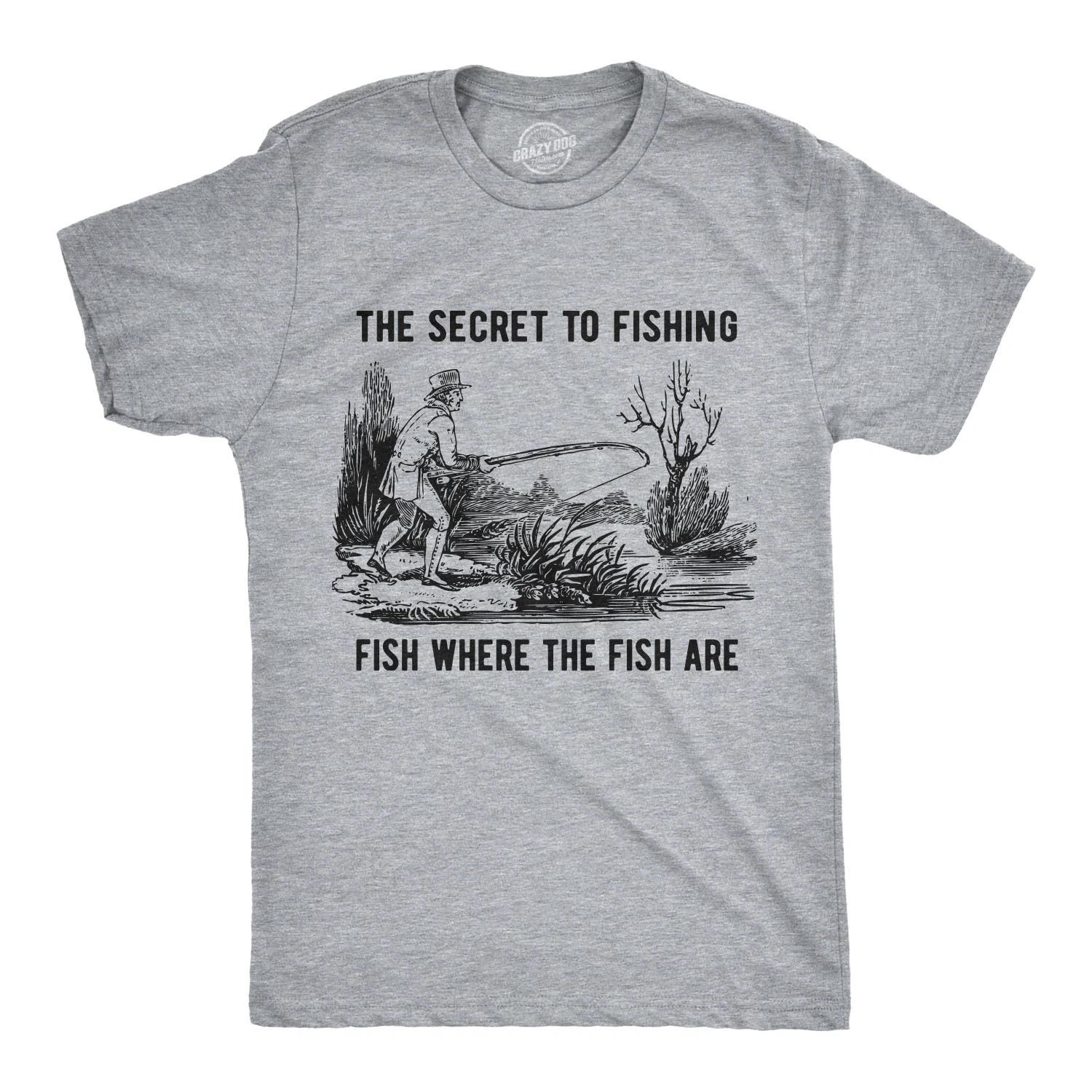 Mens The Secret to Fishing T Shirt Funny Fathers Day Fisherman Tee L