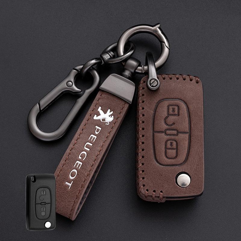 Leather Car Smart Remote Key Case Cover Protector Shell for Peugeot 107 207 307 308 407 607 3008 5008 Auto Keychain Accessories