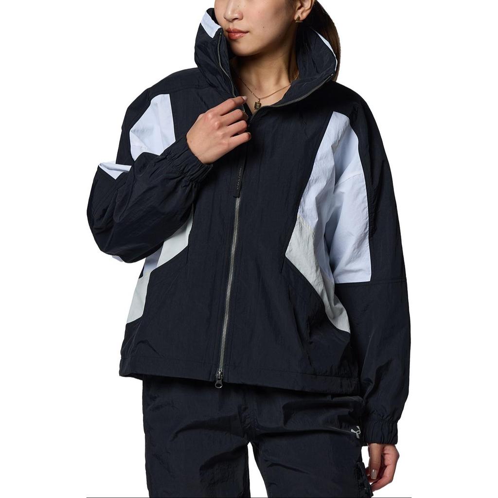 Under Armour Barevný blokový design Vintage ležérní plisovaná tkaná bunda s dlouhým rukávem Dámské bundy Černá 1388065-001