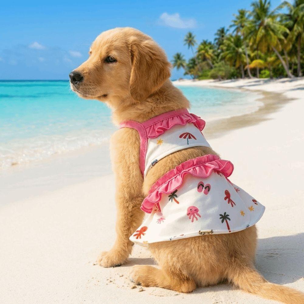 Fashion Cartoon Print Pet Swimsuit Soft Thin Breathable Pet Princess Dresses Comfortable Dog Bikini Vest Daily Wear