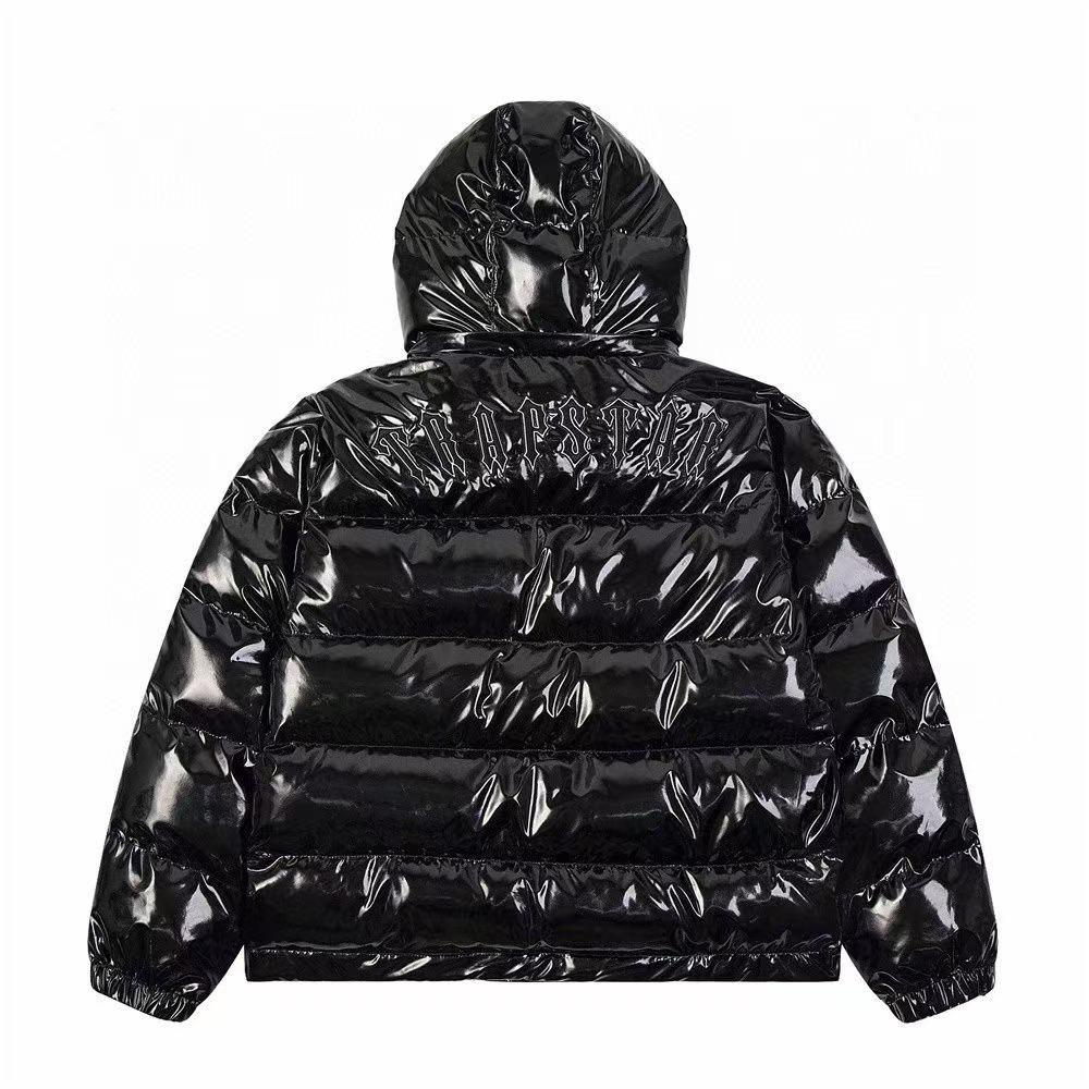 Jaqueta de Algodão Espessa Trapstar Preta Brilhante com Capuz Removível - Roupa Exterior para Casal