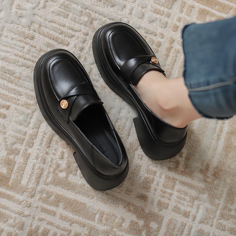 

Genuine leather flat for Huizhou women s shoes grape mother same small gold coin leather shoes black versatile platform loafers 40