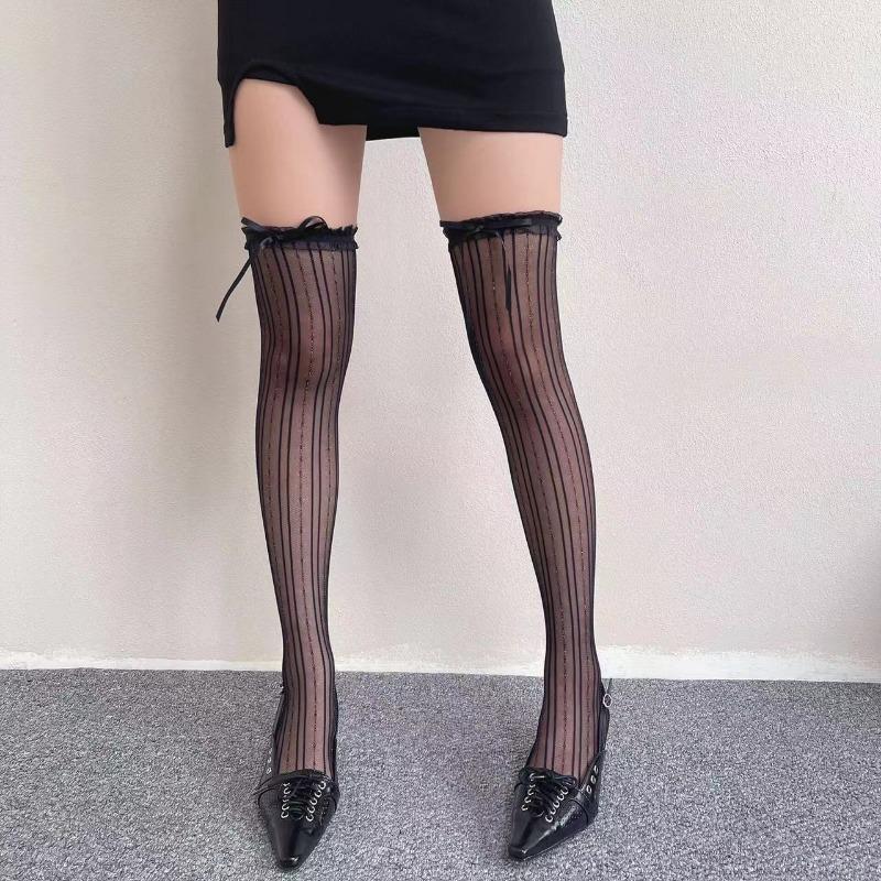 Ealstic Sexy Stockings For Women Black Line Print Stay Up Tights Thigh High Stockings Sexy Lingerie Nude Mesh Pantyhose Hosiery