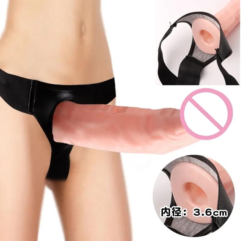Männer Strap On Dildo Höschen Tragbare Hohl Penis Verlängern Hülse Strapon Dildo Hosen Harness Gürtel für Mann Sex Spielzeug Für frau