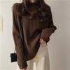 Maglioni in Maglia Top da Donna Autunno e Inverno Larghi a Collo Semi-Alto Maglione Semplice Comodo Top Pullover