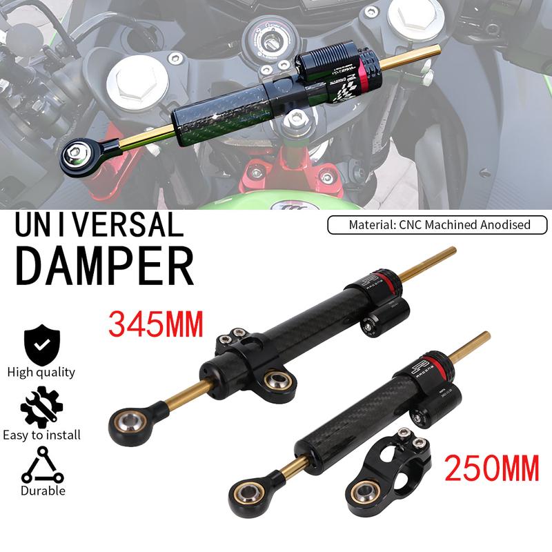 Motorcycle Adjustable Damper Steering Stabiliz 250 345mm steering stabilizer for Honda Kawasaki Street Bike Carbon fiber texture