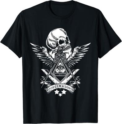 Maçon Compas Équerre Œil Omniscient Ailes Crâne T-shirt Maçonnique 100% Coton Col Rond Été Manches Courtes Décontracté T-shirt Homme...