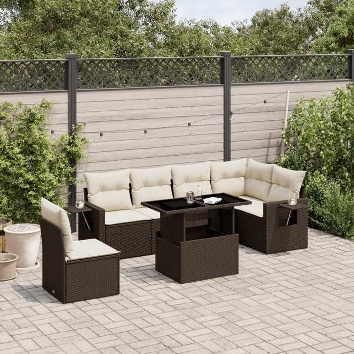 VidaXL Garden Lounge Set with Cushions 7 Pcs Brown Wicker 3267943