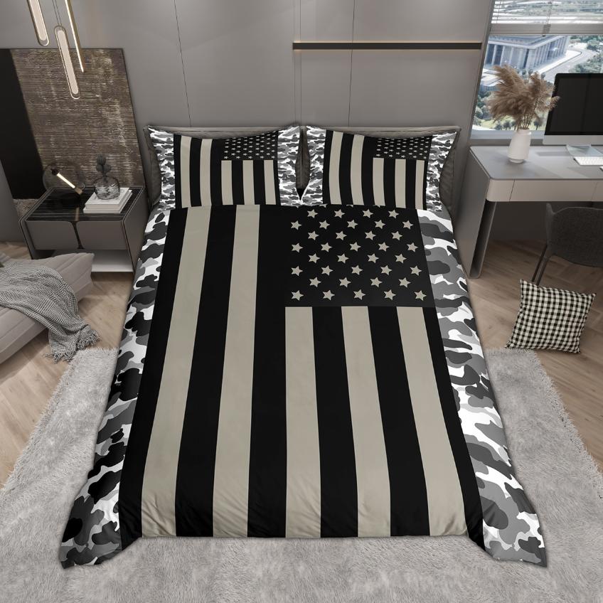 Homewish American Flag Print Duvet Cover Set For Boys Men 2Pcs/3Pcs Geometry Camouflage Bedding Set Reversibal Bed Cover Set