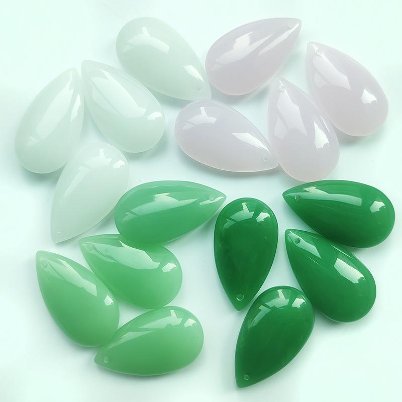 White & Green Jade Water Drop Crystal Pendant Necklace