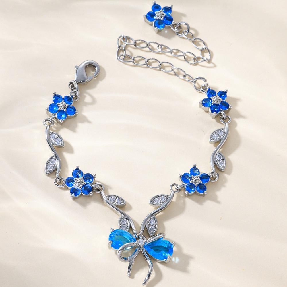 

Luxury Green Leaf Flower Bracelet Fashion Crystal Pink Cubic Zirconia Chain Sparkling Bow Shiny Rhinestone Bangle Jewelry Gifts
