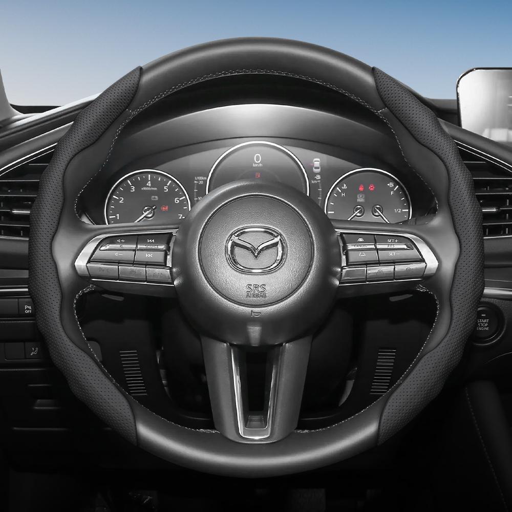 zkfan8 Suitable for Mazda Steering Wheel Cover with Wavy Sports Design, Breathable Leather, Segmented Anti-Slip, Sweat-Absorbing Protective Cover,