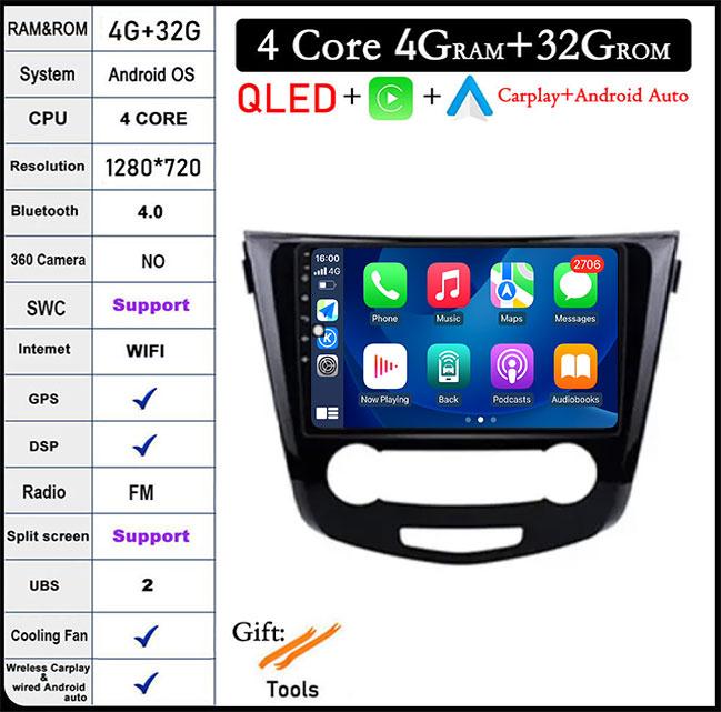10 Lnch For Nissan Qashqai J11 Nissan X Trail T32 2014 - 2017 Android 14 Car Multimedia Radio Carplay GPS Navigation Auto
