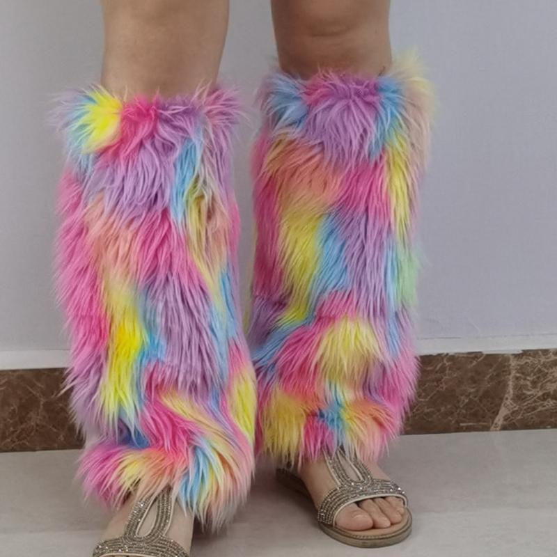 Damen Mädchen Japanisch Vintage Bunt Plüsch Beinstulpen Ästhetisch Punk Flauschig Verdickt Stiefelgamaschen Beinwärmer Lange Socken