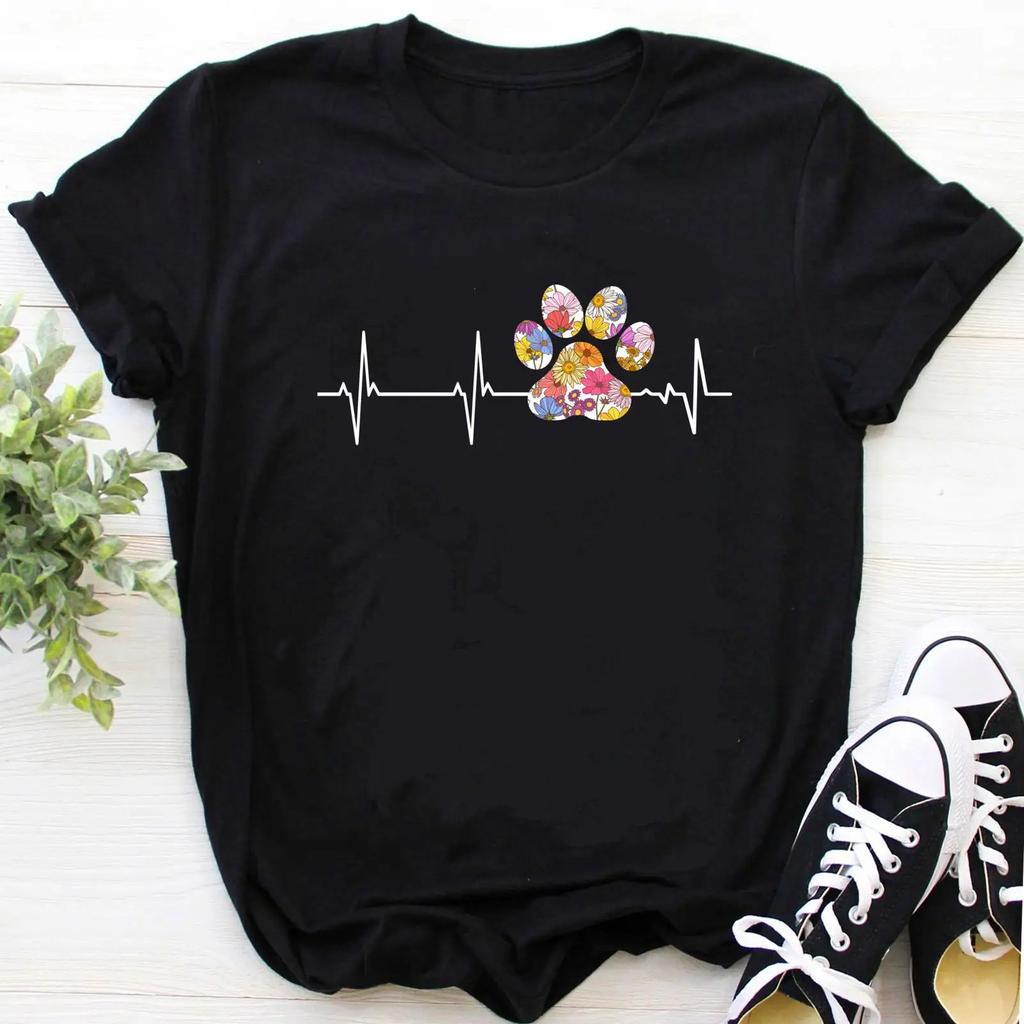Vet Tech Flower Paw Print Heartbeat T Shirt Veterinarian Technician Casual Top For Staff Animal Lovers Vintage