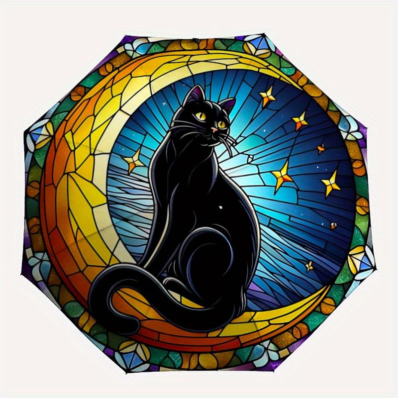 

1pc Stained Glass Cat Automatic Open/Close Umbrella, Portable Folding Umbrella for Travel, Themed Events, It is suitable as a gift for various festiva