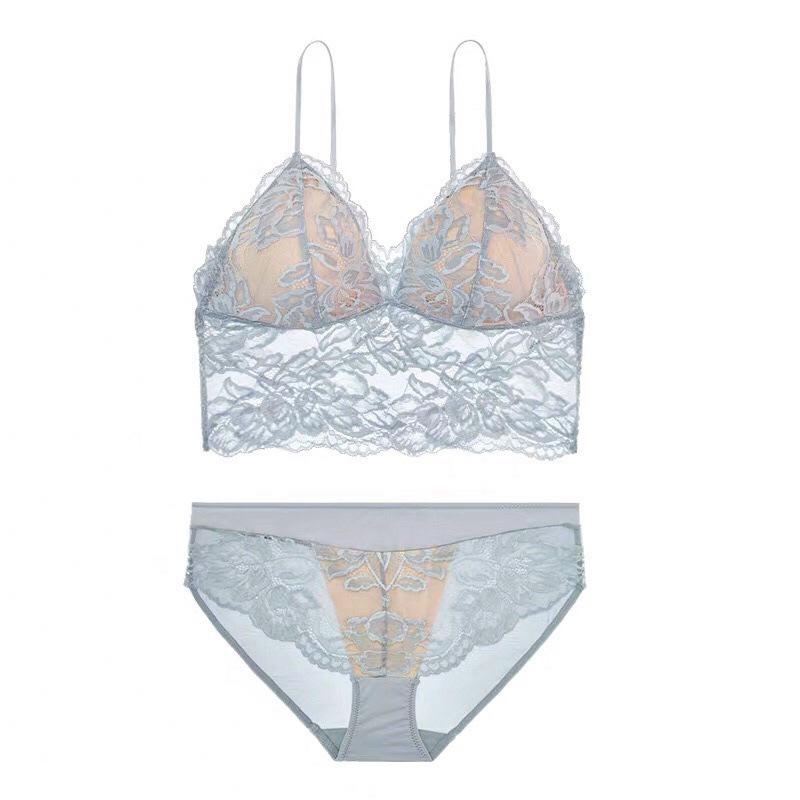 French sexy lace underwear, thin style without steel ring, beautiful back underwear, vest type, large chest, small large size bra.