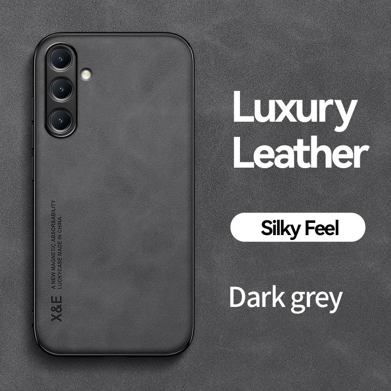 

Роскошный кожаный чехол для телефона Samsung Galaxy A57 A37 A56 A36 A16 A55 A54 A53 A07 A17 Более шелковистый на ощупь Мягкая обложка для автомобильного держателя For Galaxy A14 темно-серого