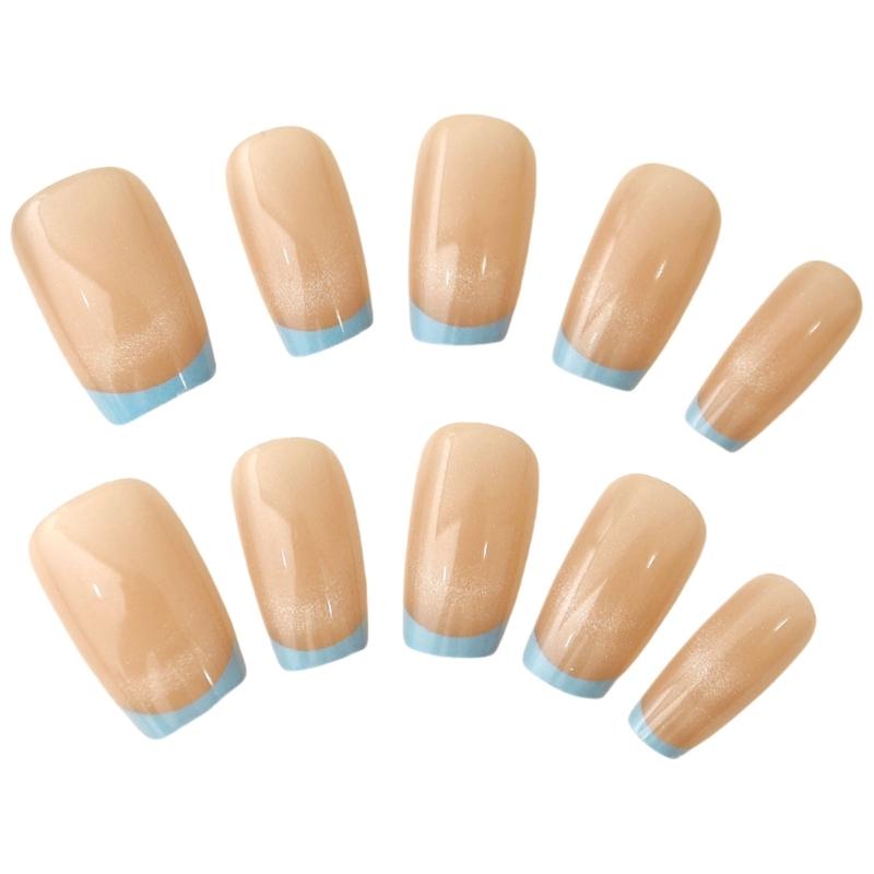 Square Press On Nail Cats Eye Fake Nail with Smile Designs Full Cover Glues On Nail Glossy Acrylic Nail Artificial Nail