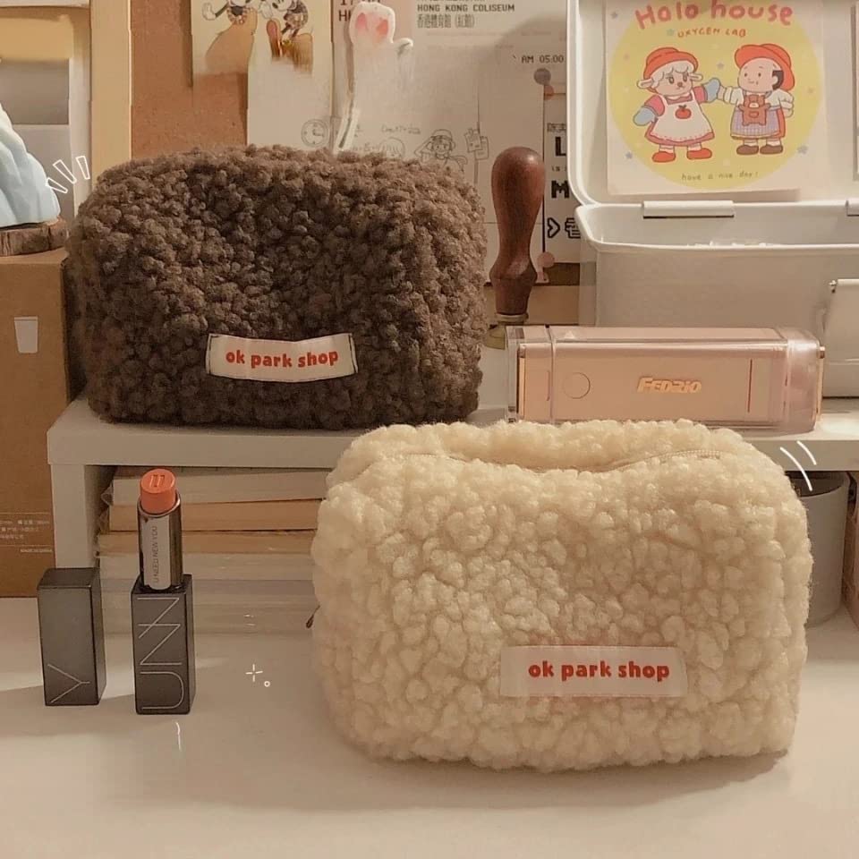 Lamb Hair Cosmetic Bag Plush Storage Cute Stationery Bag Pencil Case Large Capacity Travel Cosmetic Makeup Bag Accessories