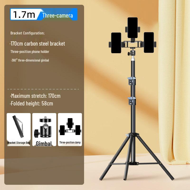 Carbon Steel Mobile Phone Holder with Fill Light - Dual-Position, Professional, Designed for Live Broadcasts.