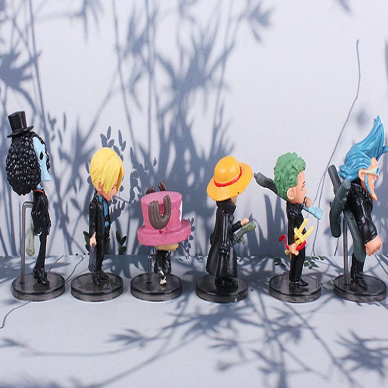 6Pcs Cartoon Anime One Piece Luffy Chopper Sanji Zoro Brook Black Coat Figure Car Decoration Toys Doll Action Model Kids Gift