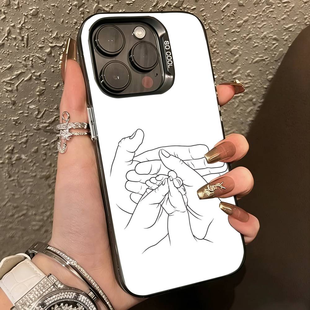B-Baby Mom daughte Son Dad Hand Phone Case For iPhone17,16,15,14,13,12,11 Plus,Pro Max,XS,Colorful Silver Phone case Funda Cover