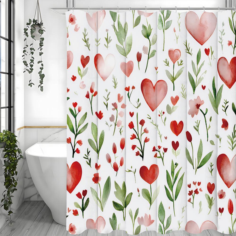 

Fresh And Cute Heart Shower Curtain Washable Dirt-Resistant Shower Head Waterproof Polyester Bath Curtain For Home Decor W60H190(CM)-1 Pcs