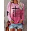 Cross Letter Printed Long Sleeved T-shirts for Women's Casual Multi-color Top
