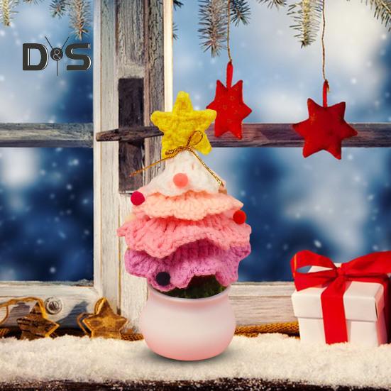 Crochet Christmas Tree Handmade Knitting Xmas Tree Ornaments Potted Plant Desktop Figurine for Holiday Crafting