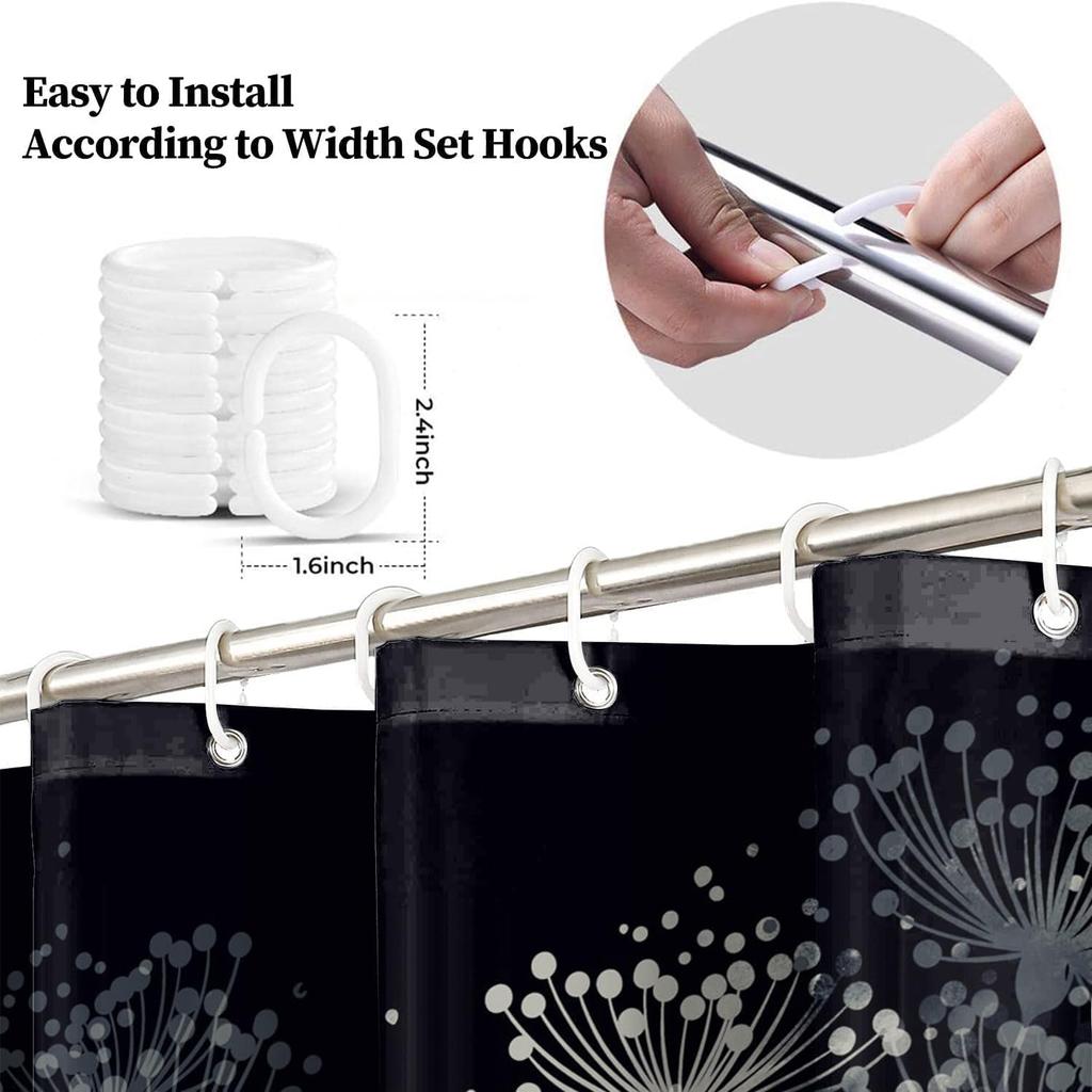Renaiss Black and White Dandelion Shower Curtain Abstract Cute Floral Pattern Shower Curtain for Bathroom Art Painting Firework Design Shower