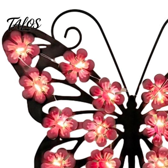 Backyard Butterfly Wall Accents 2Pcs Solar Lights Outdoor Metal Decor, IP65 Waterproof Sculpture Lights, Hanging Art for Garden Fence Patio Porch Yard