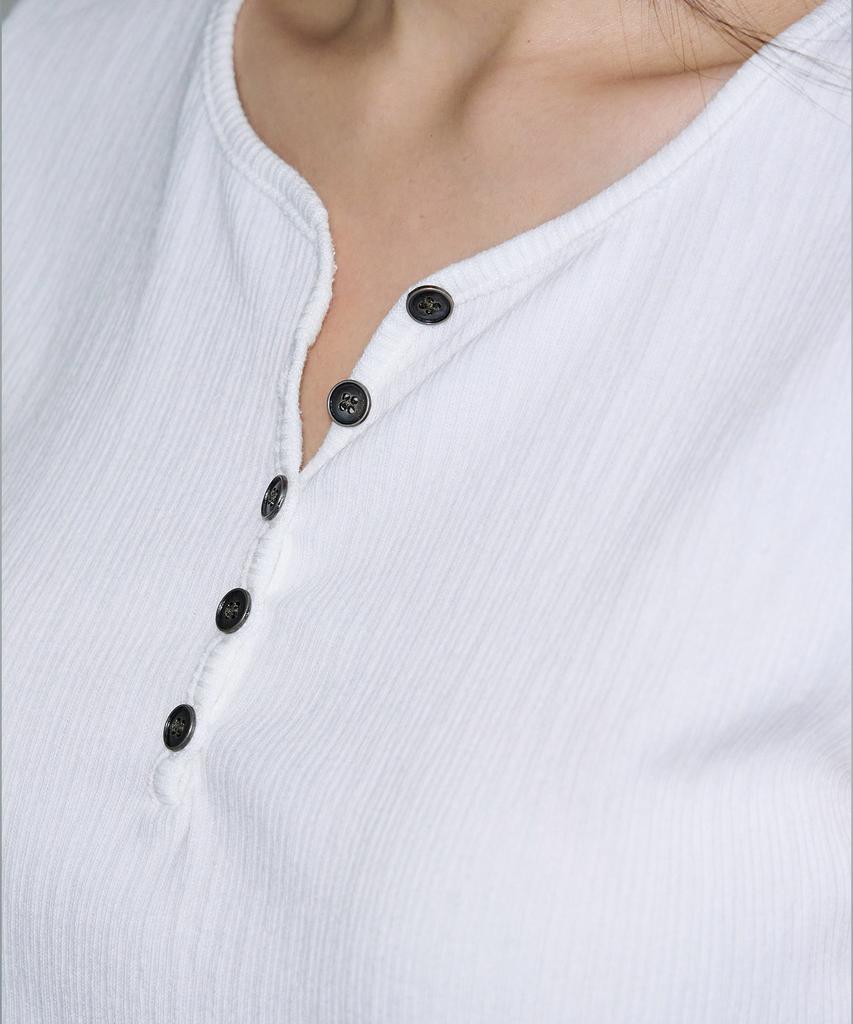 SIS A Button Henley Neck Half T-Shirt [Ivory]