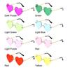 Halloween Hippie Costume Party Rimless Heart Sunglasses Pink Hippie Sunglasses Heart-Shaped Metal Sun Glasses