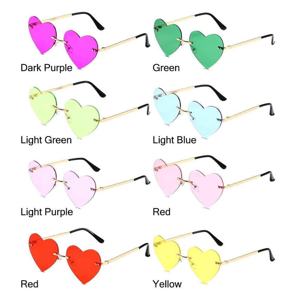 Halloween Hippie Costume Party Rimless Heart Sunglasses Pink Hippie Sunglasses Heart-Shaped Metal Sun Glasses