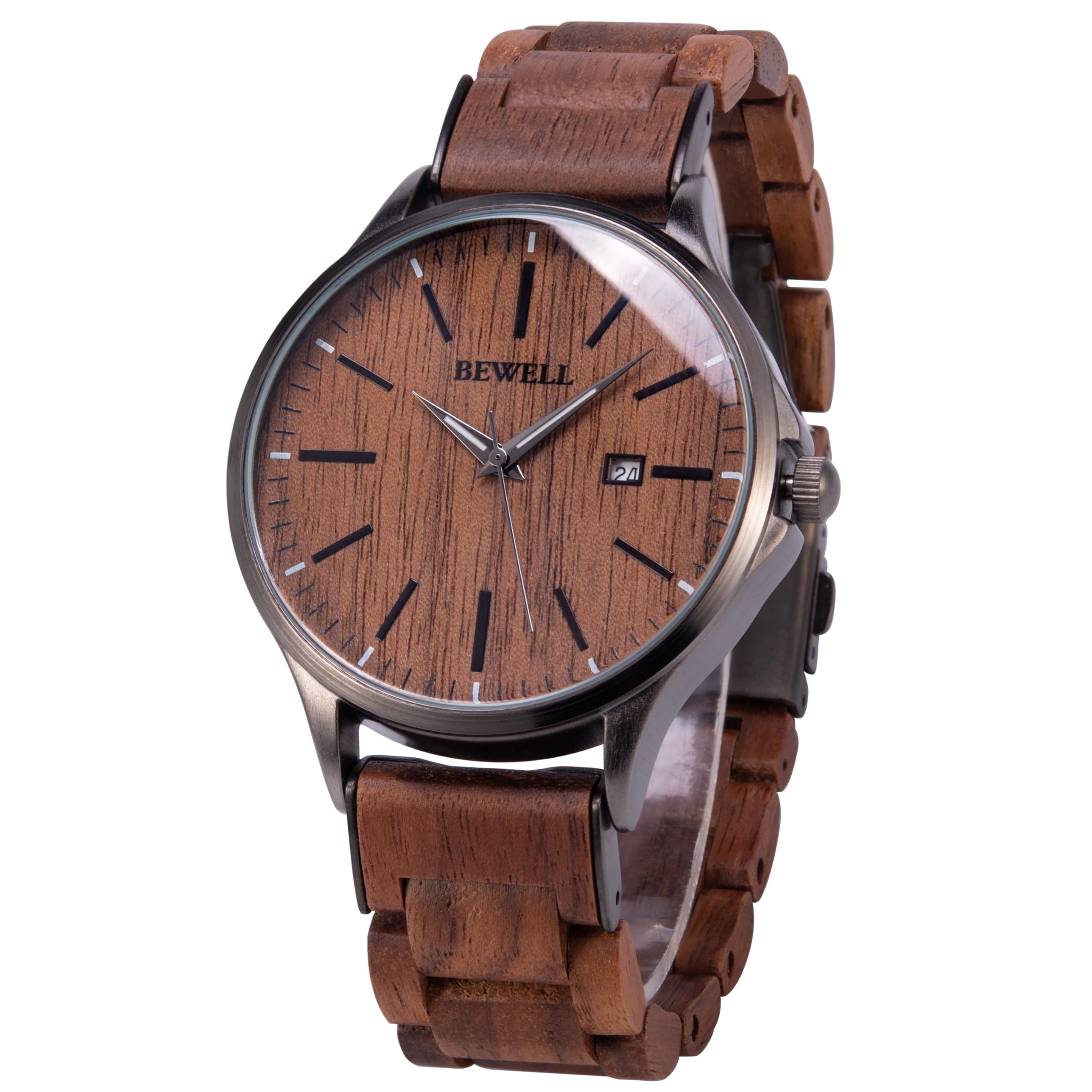 

BEWELL Men s Wooden Watch, Quartz Movement with Date Display and Luminous Design, Perfect as a Birthday or Christmas Gift (Walnut)