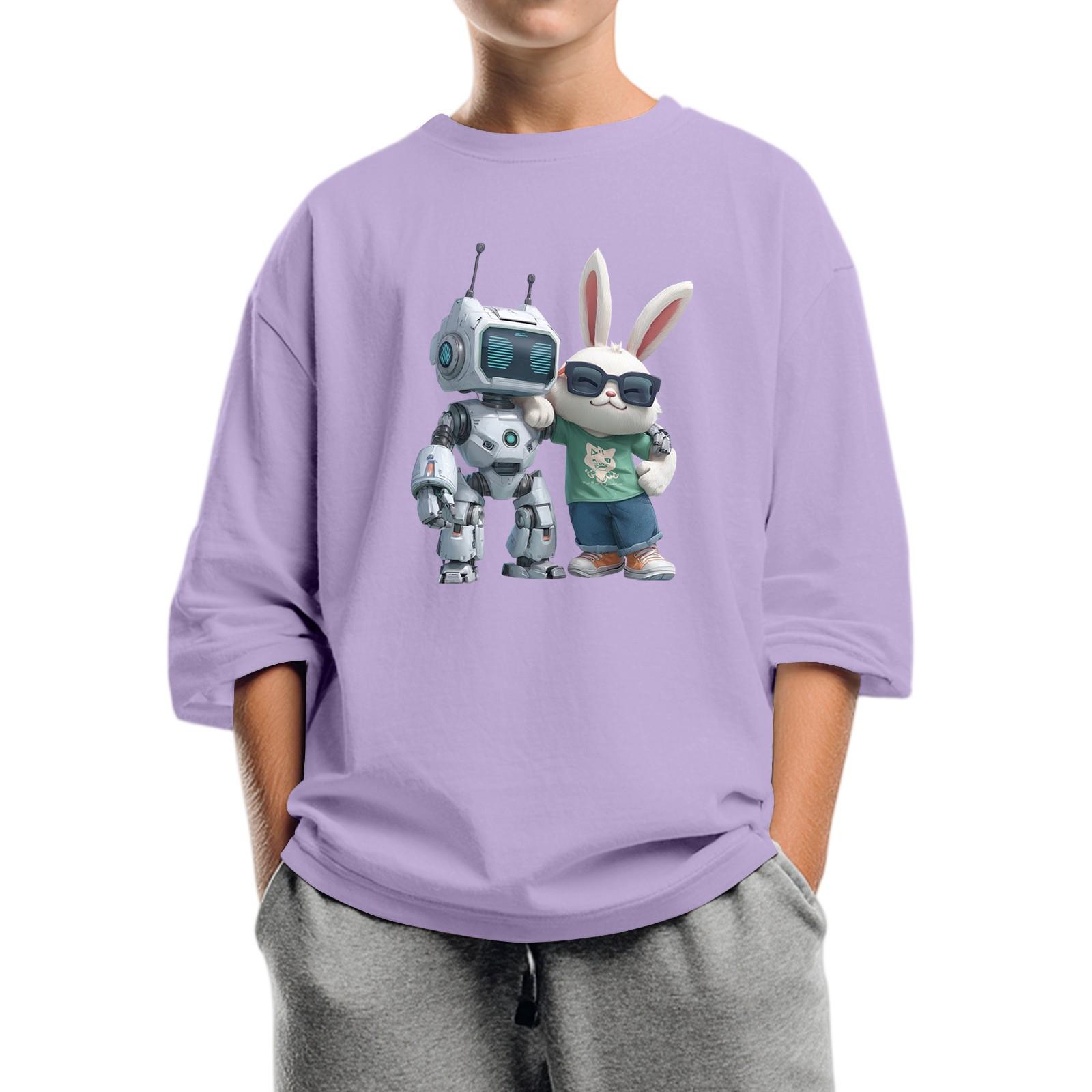 

Children s Fashion Printed Round Neck Seven Sleeve Top Casual T-Shirt 150 фіолетовий